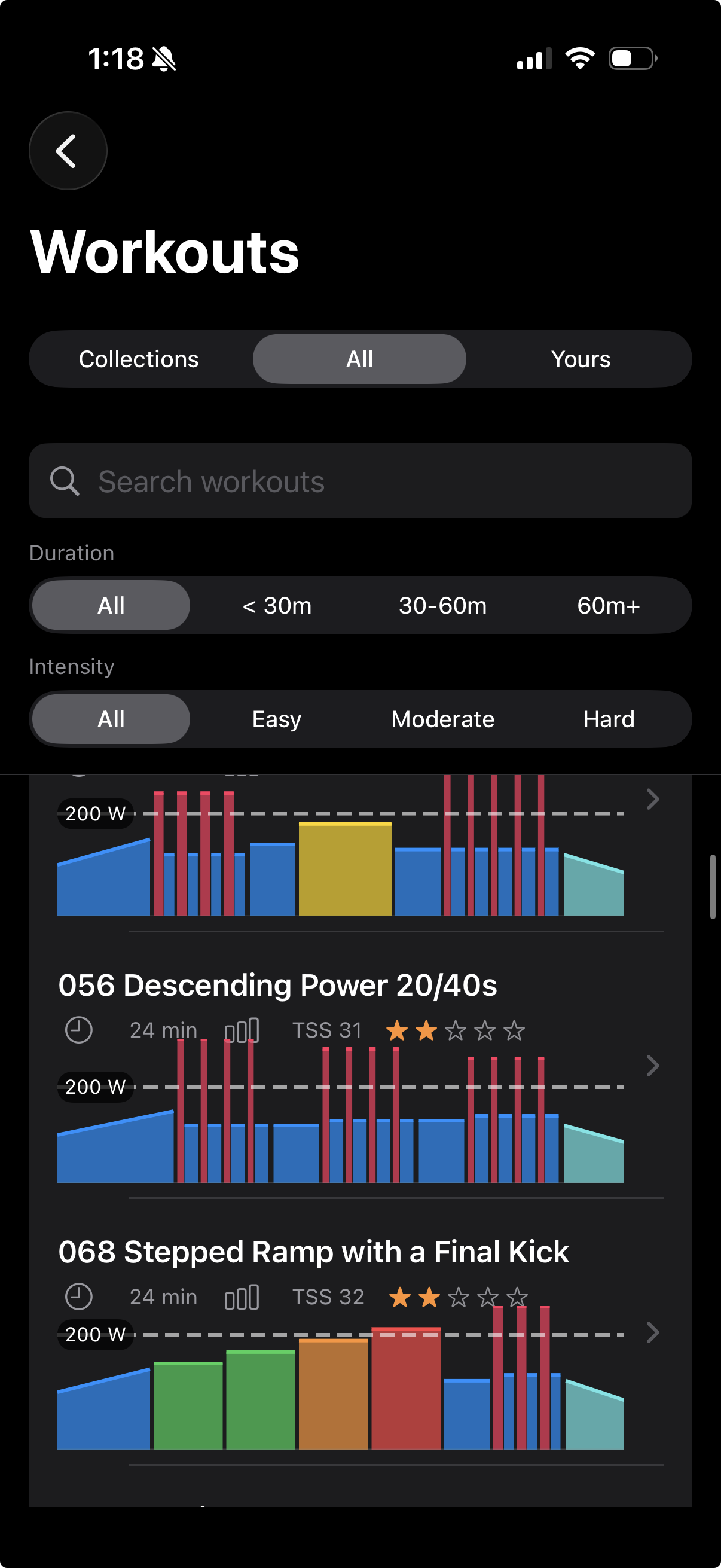 Workout search and filters